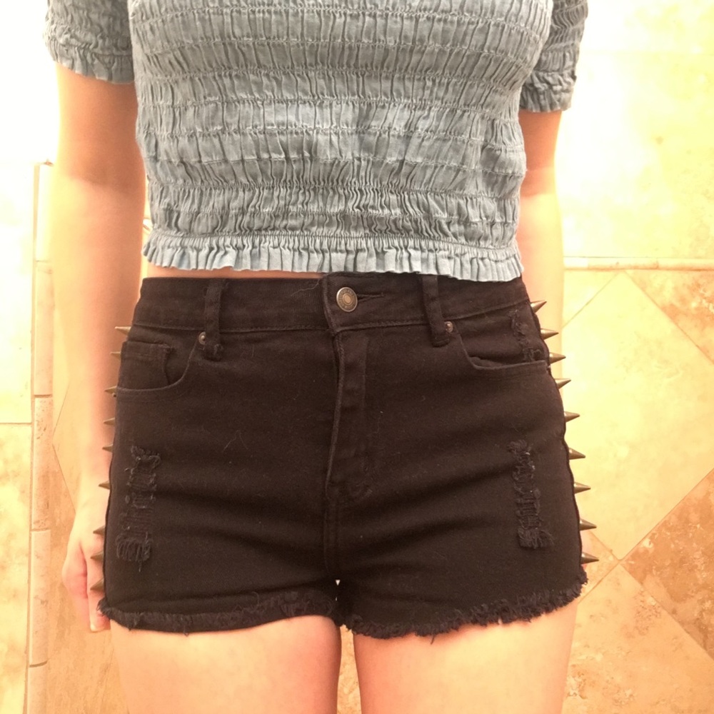 Destroyed spike high waisted shorts